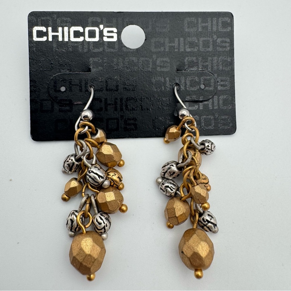Chico’s Beaded Cluster Drop Earrings – Gold & Silver Tone